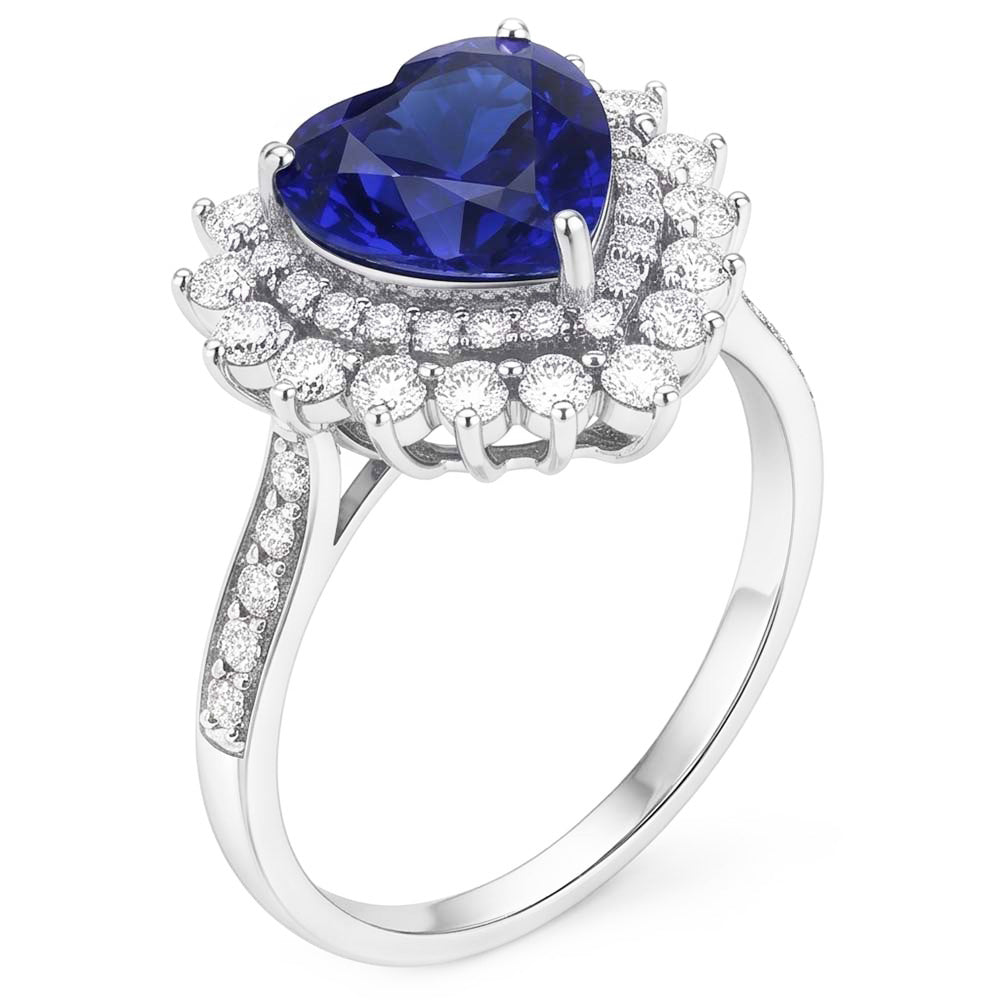 Doppelter Halo Herz Ceylon Saphir Ring Blumenstil 4 Karat