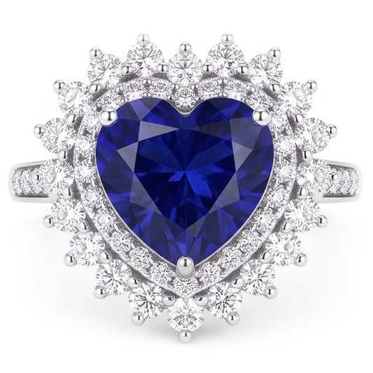 Doppelter Halo Herz Ceylon Saphir Ring Blumenstil 4 Karat