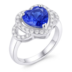 Doppelter Halo-Herz-Sri-lankischer Saphirring 3 Karat Weißgold 14K