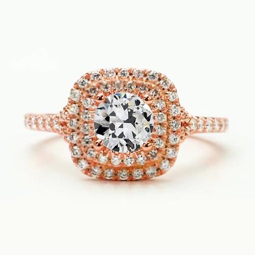 Doppelter Halo Ring Alter Minenschliff Echt Diamant Roségold 3 Karat Schmuck