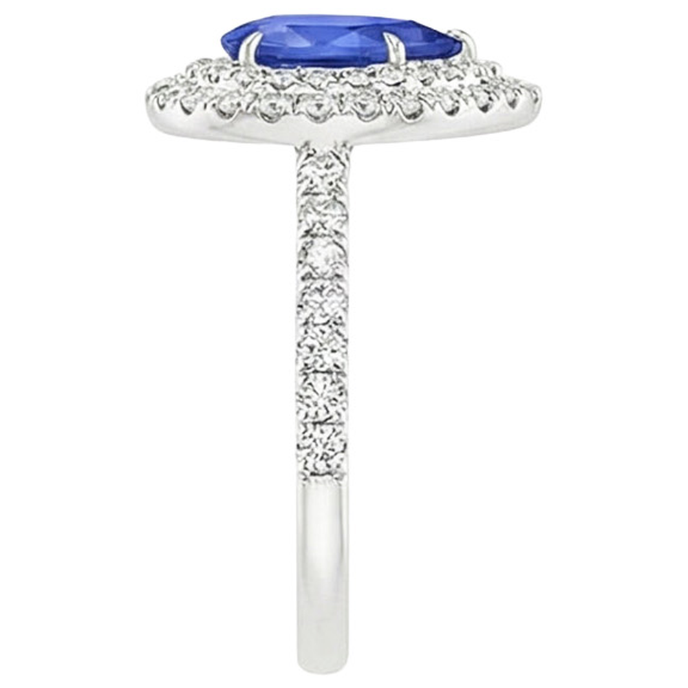 Doppelter Halo Ring Birnenschliff Ceylon Saphir & Aus der Erde Abgebauter Natürlicher Diamanten 4,50 Karat