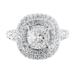 Doppelter Halo Ring Old Cut Kissen Echt Aus der Erde Abgebauter Natürlicher Diamant Pave Set 5,50 Karat