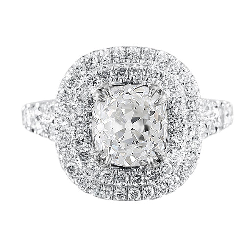 Doppelter Halo Ring Old Cut Kissen Echt Diamant Pave Set 5,50 Karat