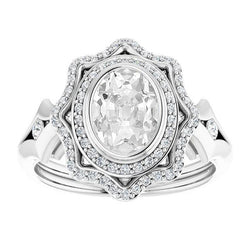 Doppelter Halo-Ring Ovaler Altschliff-Echt Diamant-Stern-Stil-Lünettensatz 7.50 Karat