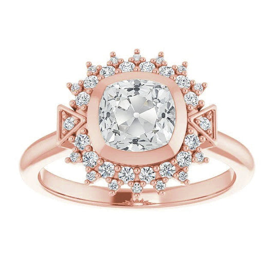 Doppelter Halo Ring alter Bergmann Echt Diamants Lünette Set 5 Karat Blumenstil