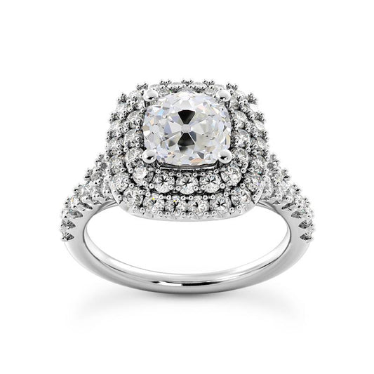 Doppelter Halo-Ring mit Akzenten Kissen Old Mine Cut Echt Diamanten 5 Karat