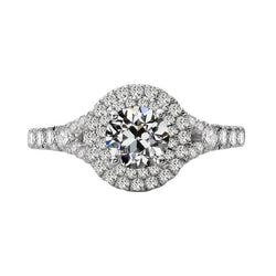 Doppelter Halo-Ring. rund. alter Bergmann Natürliche Aus der Erde Abgebauter Natürlicher Diamant Split Shank Pave Set. 5 Karat
