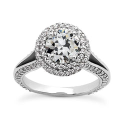 Doppelter Halo-Ring. rund. alter Bergmann Natürliche Aus der Erde Abgebauter Natürlicher Diamant. 4 Krappen. 5.75 Karat
