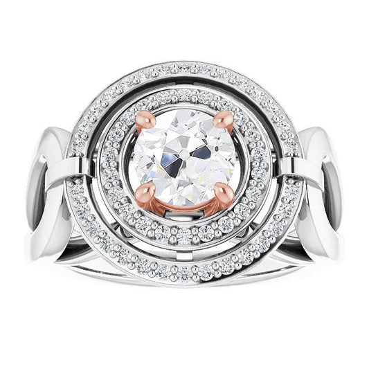 Doppelter Halo alter Bergmann Echt Diamantring-Zinken-Set 5.25 Karat geteilter Schaft