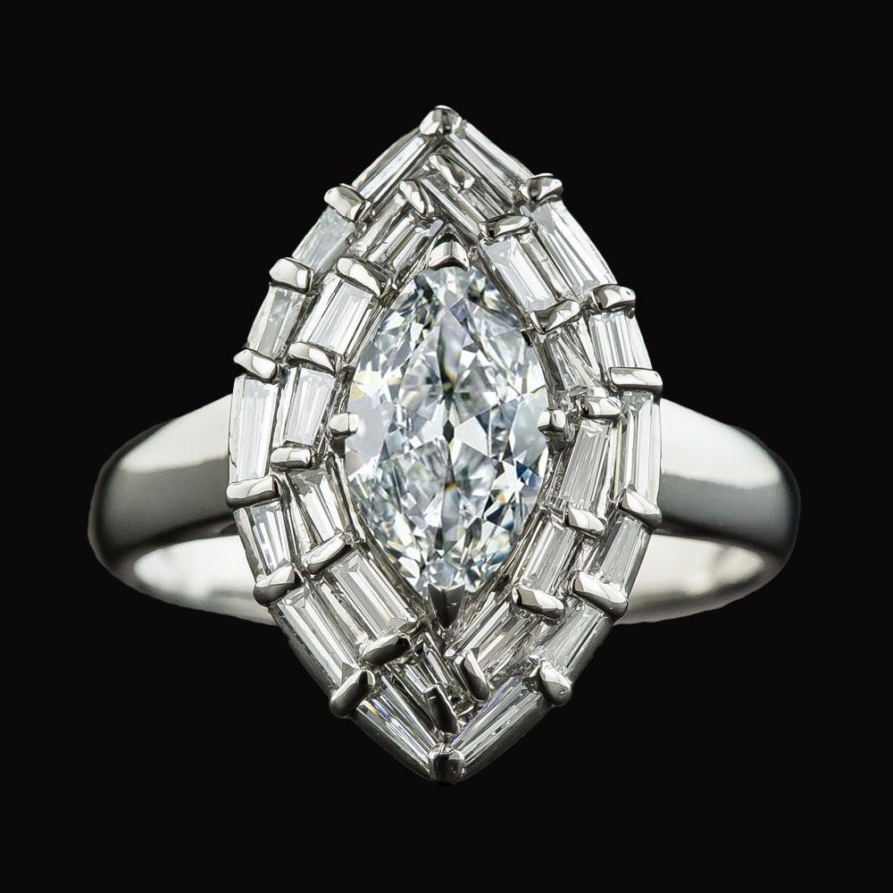 Double Halo Ring Baguette & Marquise alter Bergmann Echt Diamant 5.50 Karat