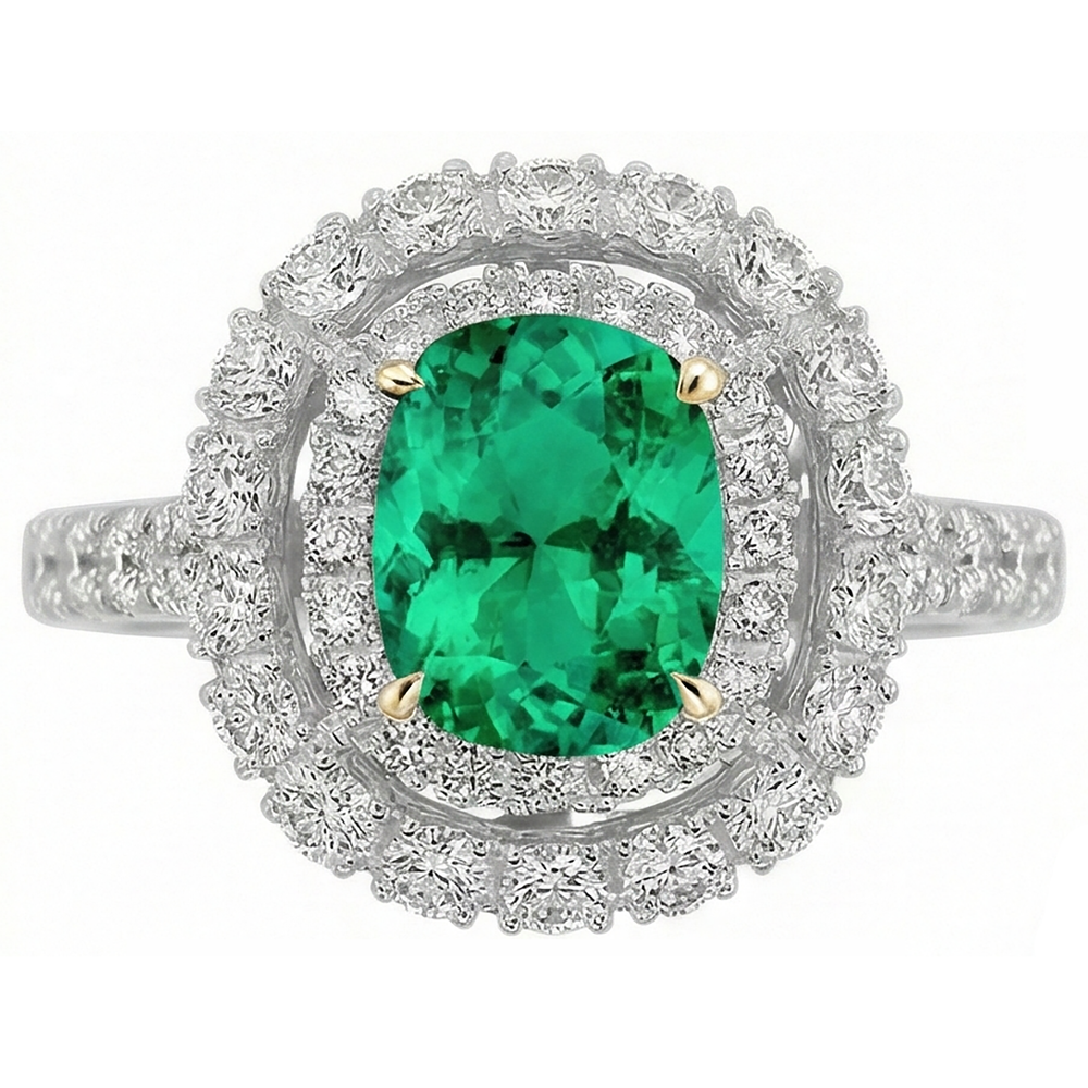 Oval-Schliff Kolumbianischer Smaragd Ring in Zweifarbiges 14K Gold – Frontansicht