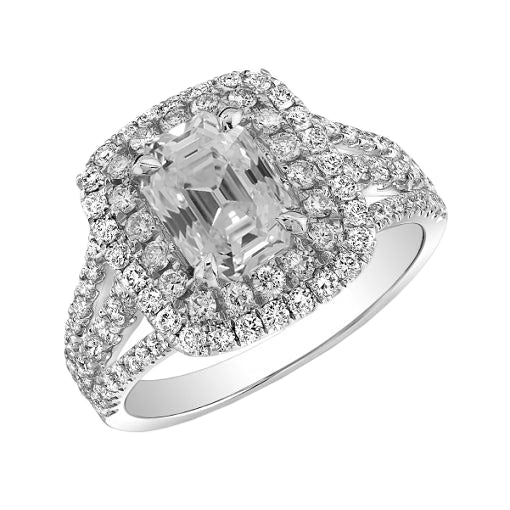 Double Halo Ring Old Cut Kissen Echt Diamant 4,50 Karat Dreifachschaft