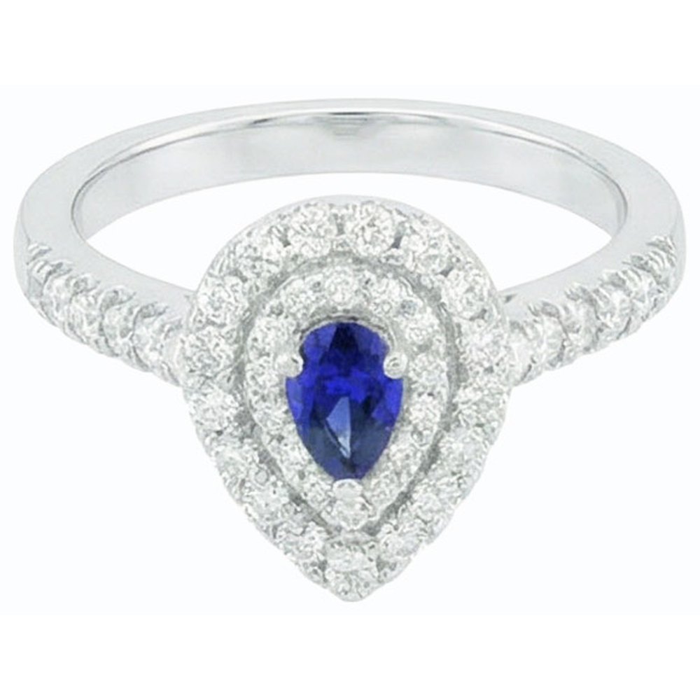 Double Halo Sri Lanka Saphir Ring Birne & Natürlicher Diamant ( nicht im Labor gezüchtet )en 3 Karat