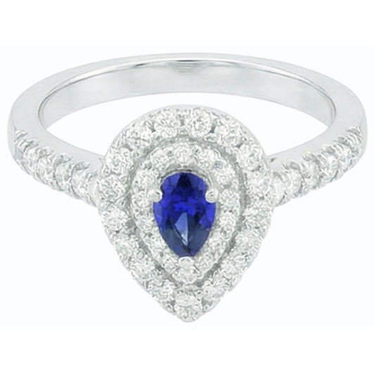 Double Halo Sri Lanka Saphir Ring Birne & Natürlicher Diamant ( nicht im Labor gezüchtet )en 3 Karat