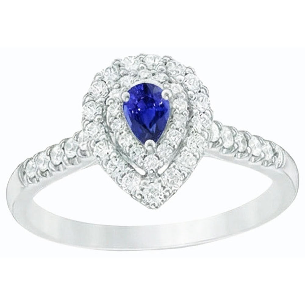 Double Halo Sri Lanka Saphir Ring Birne & Natürlicher Diamant ( nicht im Labor gezüchtet )en 3 Karat