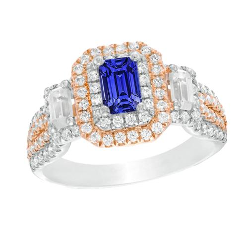 Double Halo Two Tone Blue Sapphire Ring Smaragd & Diamanten 4 Karat - harrychadent.de