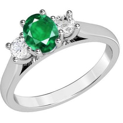 Drei Stein 10.50 Karat Grün Smaragde Und Aus der Erde Abgebauter Natürlicher Diamanten Ehering 14K Gold