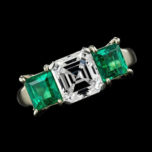 Drei Stein Asscher Echt Diamant & Smaragd Ring 7,50 Karat