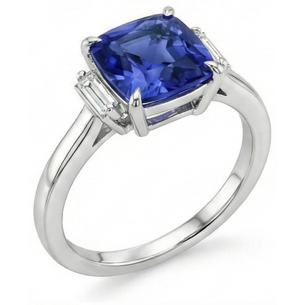 Drei-Stein-Aus der Erde Abgebauter Natürlicher Diamant-Blauer Saphir-Ring 3,25 Karat Weißgold