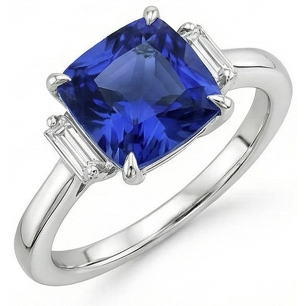 Drei-Stein-Aus der Erde Abgebauter Natürlicher Diamant-Blauer Saphir-Ring 3,25 Karat Weißgold