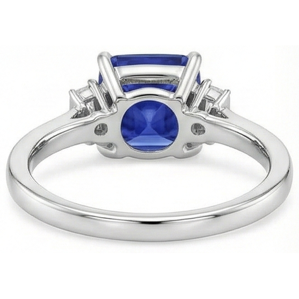 Drei-Stein-Aus der Erde Abgebauter Natürlicher Diamant-Blauer Saphir-Ring 3,25 Karat Weißgold