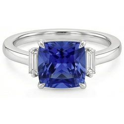 Drei-Stein-Aus der Erde Abgebauter Natürlicher Diamant-Blauer Saphir-Ring 3,25 Karat Weißgold