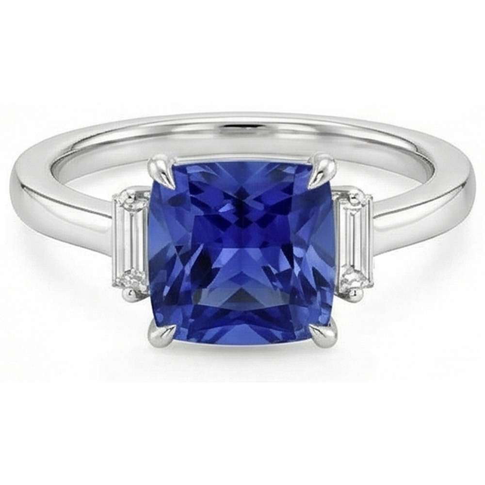 Drei-Stein-Aus der Erde Abgebauter Natürlicher Diamant-Blauer Saphir-Ring 3,25 Karat Weißgold