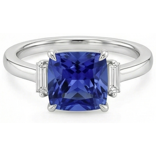 Drei-Stein-Aus der Erde Abgebauter Natürlicher Diamant-Blauer Saphir-Ring 3,25 Karat Weißgold