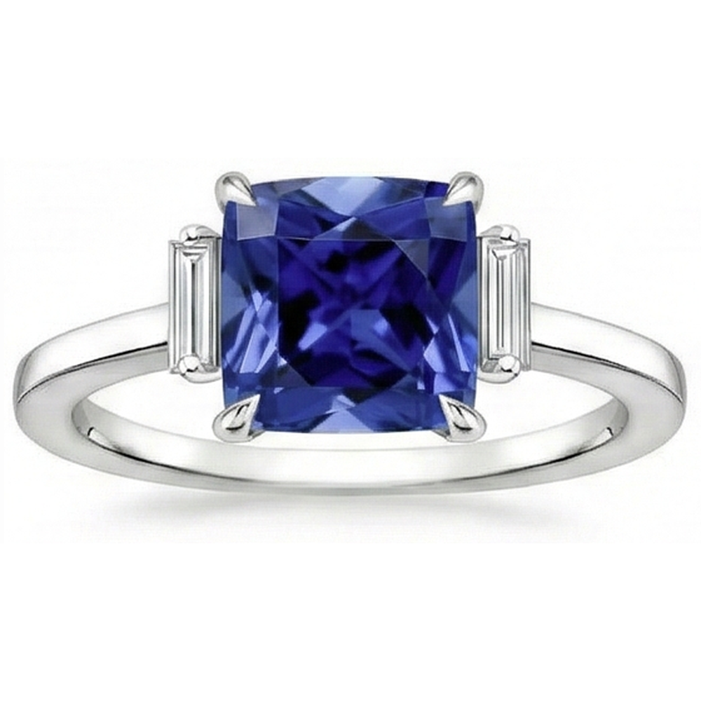 Drei-Stein-Aus der Erde Abgebauter Natürlicher Diamant-Blauer Saphir-Ring 3,25 Karat Weißgold