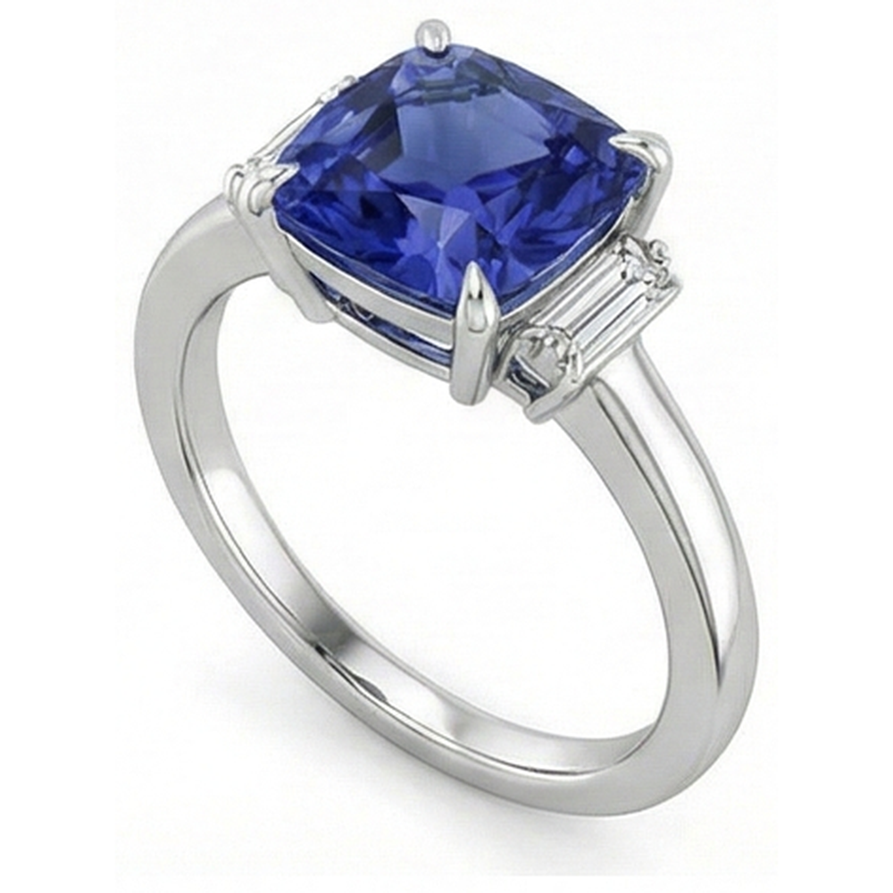 Drei-Stein-Aus der Erde Abgebauter Natürlicher Diamant-Blauer Saphir-Ring 3,25 Karat Weißgold