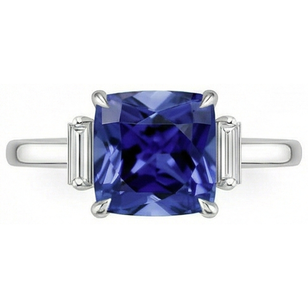Drei-Stein-Aus der Erde Abgebauter Natürlicher Diamant-Blauer Saphir-Ring 3,25 Karat Weißgold