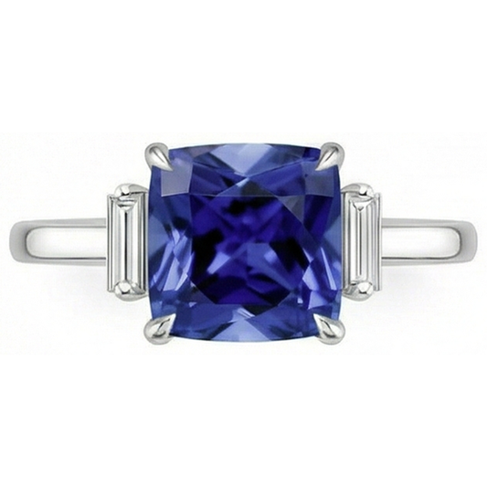 Drei-Stein-Aus der Erde Abgebauter Natürlicher Diamant-Blauer Saphir-Ring 3,25 Karat Weißgold