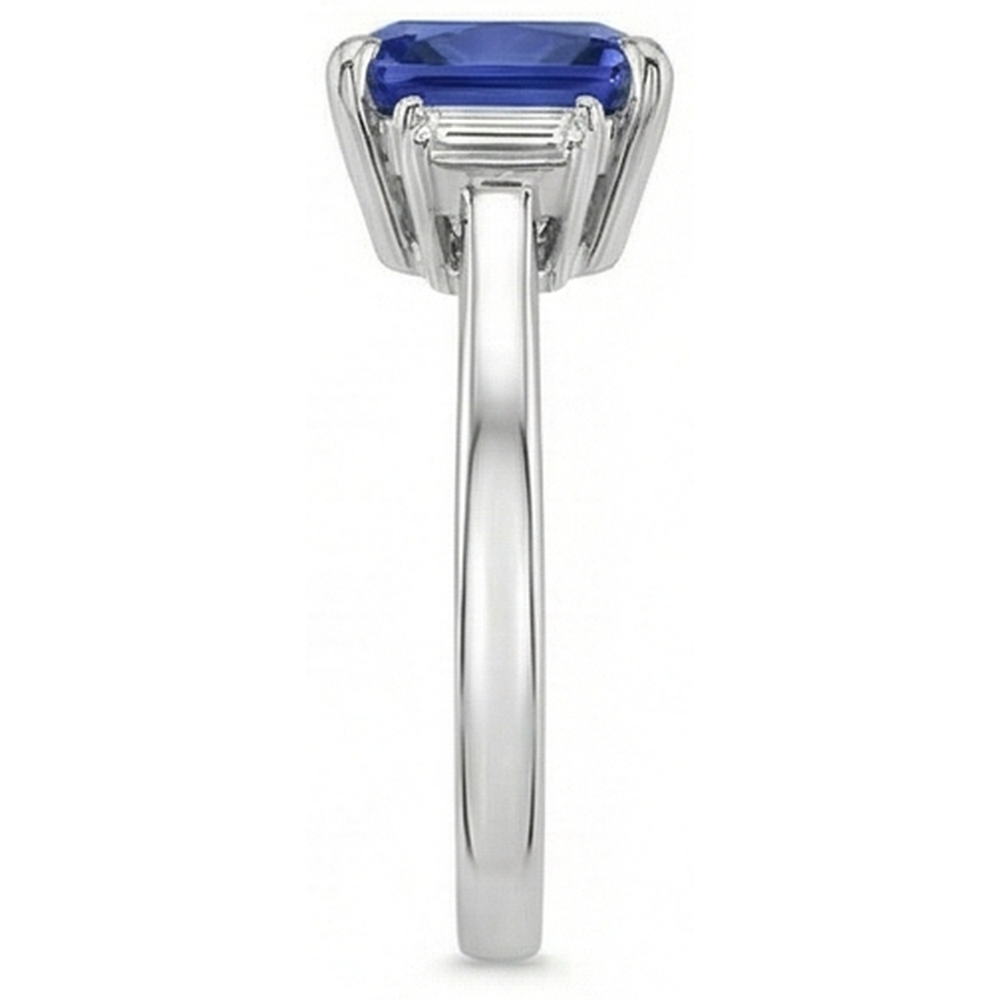 Drei-Stein-Aus der Erde Abgebauter Natürlicher Diamant-Blauer Saphir-Ring 3,25 Karat Weißgold
