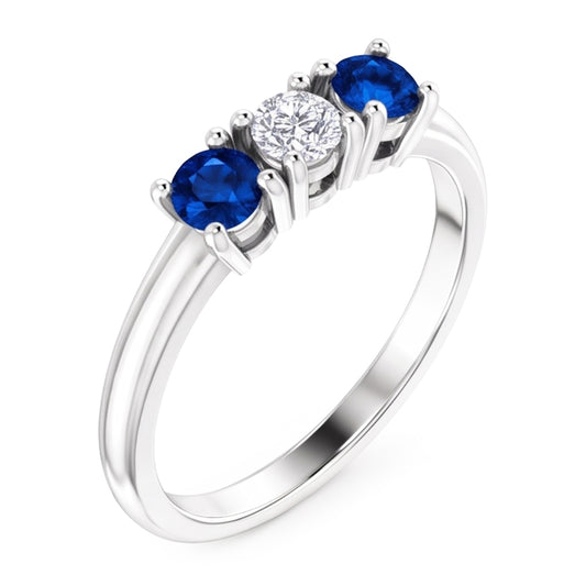 Drei-Stein-Aus der Erde Abgebauter Natürlicher Diamant-Ring 0,60 Karat Ceylon Blauer Saphir Schmuck Neu