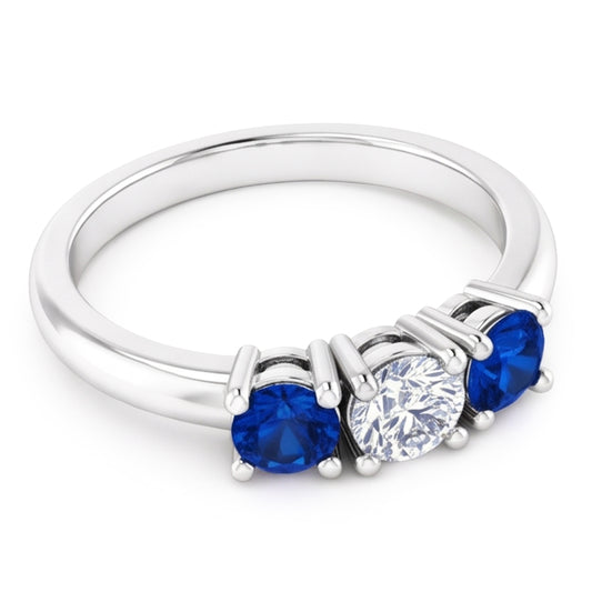 Drei-Stein-Aus der Erde Abgebauter Natürlicher Diamant-Ring 0,60 Karat Ceylon Blauer Saphir Schmuck Neu