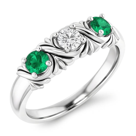 Drei-Stein-Aus der Erde Abgebauter Natürlicher Diamant-Ring Antik-Stil 0,60 Karat Smaragd