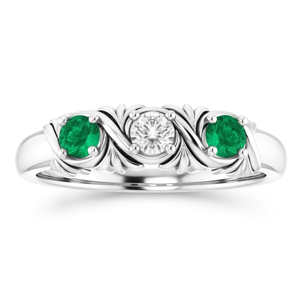 Drei-Stein-Aus der Erde Abgebauter Natürlicher Diamant-Ring Antik-Stil 0,60 Karat Smaragd