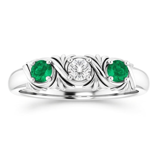 Drei-Stein-Aus der Erde Abgebauter Natürlicher Diamant-Ring Antik-Stil 0,60 Karat Smaragd