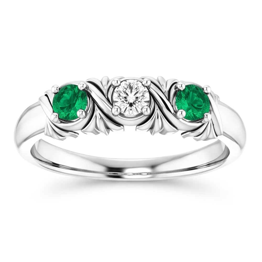Drei-Stein-Aus der Erde Abgebauter Natürlicher Diamant-Ring Antik-Stil 0,60 Karat Smaragd