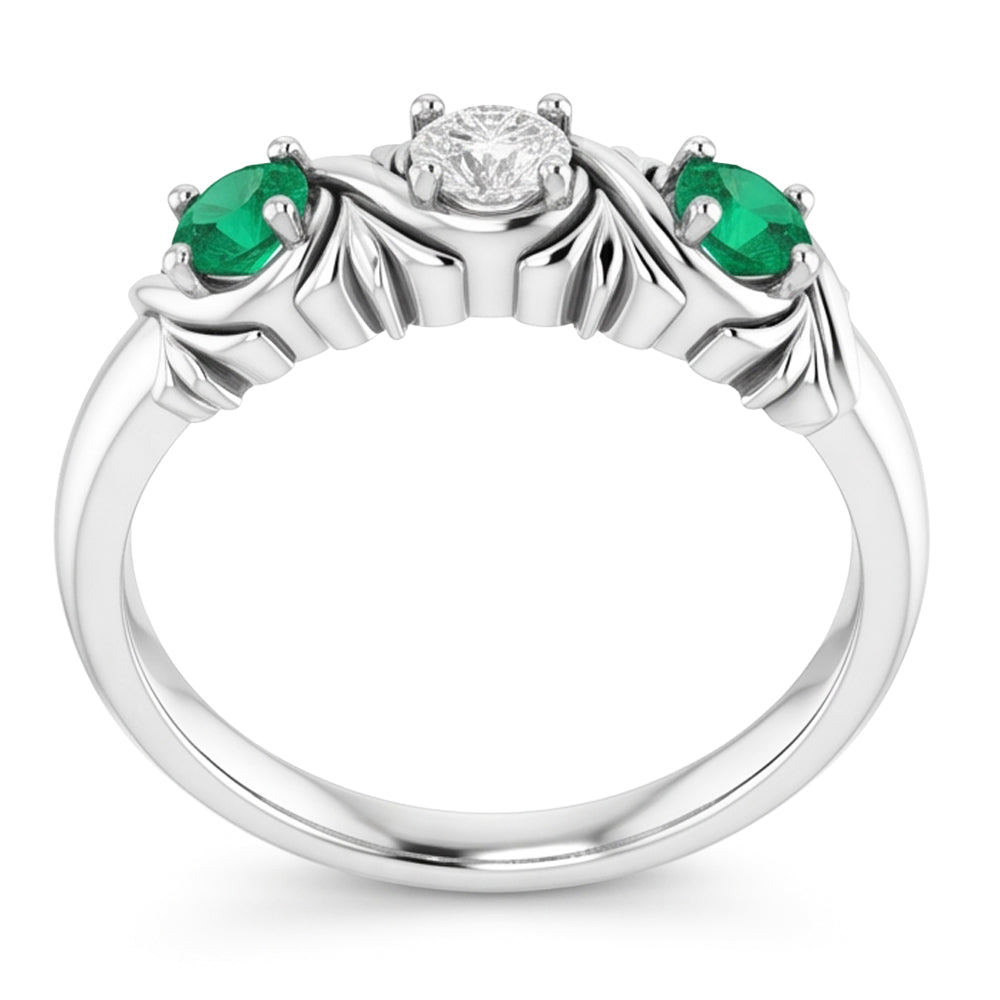 Drei-Stein-Aus der Erde Abgebauter Natürlicher Diamant-Ring Antik-Stil 0,60 Karat Smaragd