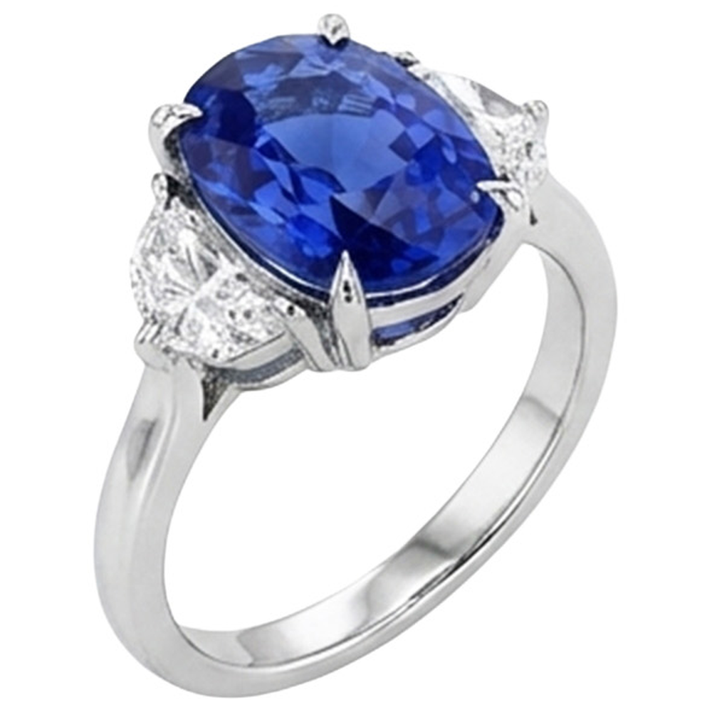 Drei-Stein-Aus der Erde Abgebauter Natürlicher Diamant & blauer Saphir-Verlobungsring 8 Karat Gold 14K