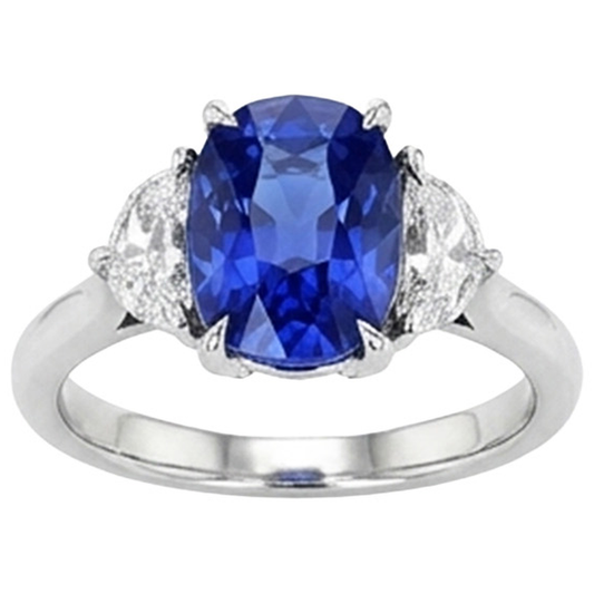 Drei-Stein-Aus der Erde Abgebauter Natürlicher Diamant & blauer Saphir-Verlobungsring 8 Karat Gold 14K