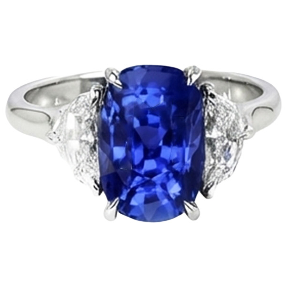 Drei-Stein-Aus der Erde Abgebauter Natürlicher Diamant & blauer Saphir-Verlobungsring 8 Karat Gold 14K