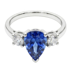 Drei-Stein-Birnen-Blauer Saphir und Aus der Erde Abgebauter Natürlicher Diamant-Verlobungsring 4.20 ct.