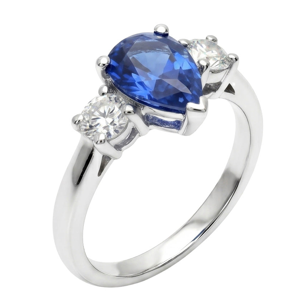 Drei-Stein-Birnen-Blauer Saphir und Aus der Erde Abgebauter Natürlicher Diamant-Verlobungsring 4.20 ct.