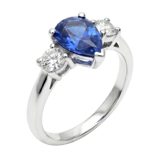 Drei-Stein-Birnen-Blauer Saphir und Aus der Erde Abgebauter Natürlicher Diamant-Verlobungsring 4.20 ct.