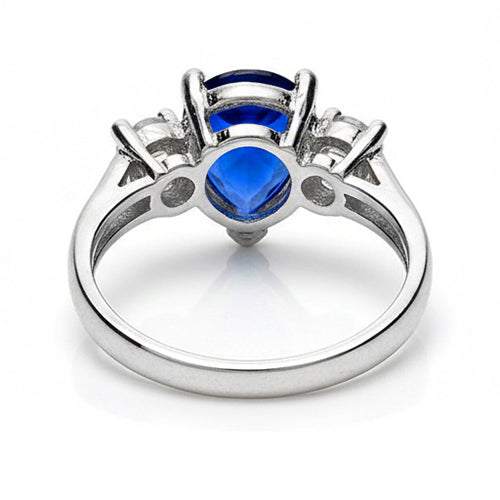 Drei-Stein-Birnen-Blauer Saphir und Aus der Erde Abgebauter Natürlicher Diamant-Verlobungsring 4.20 ct.