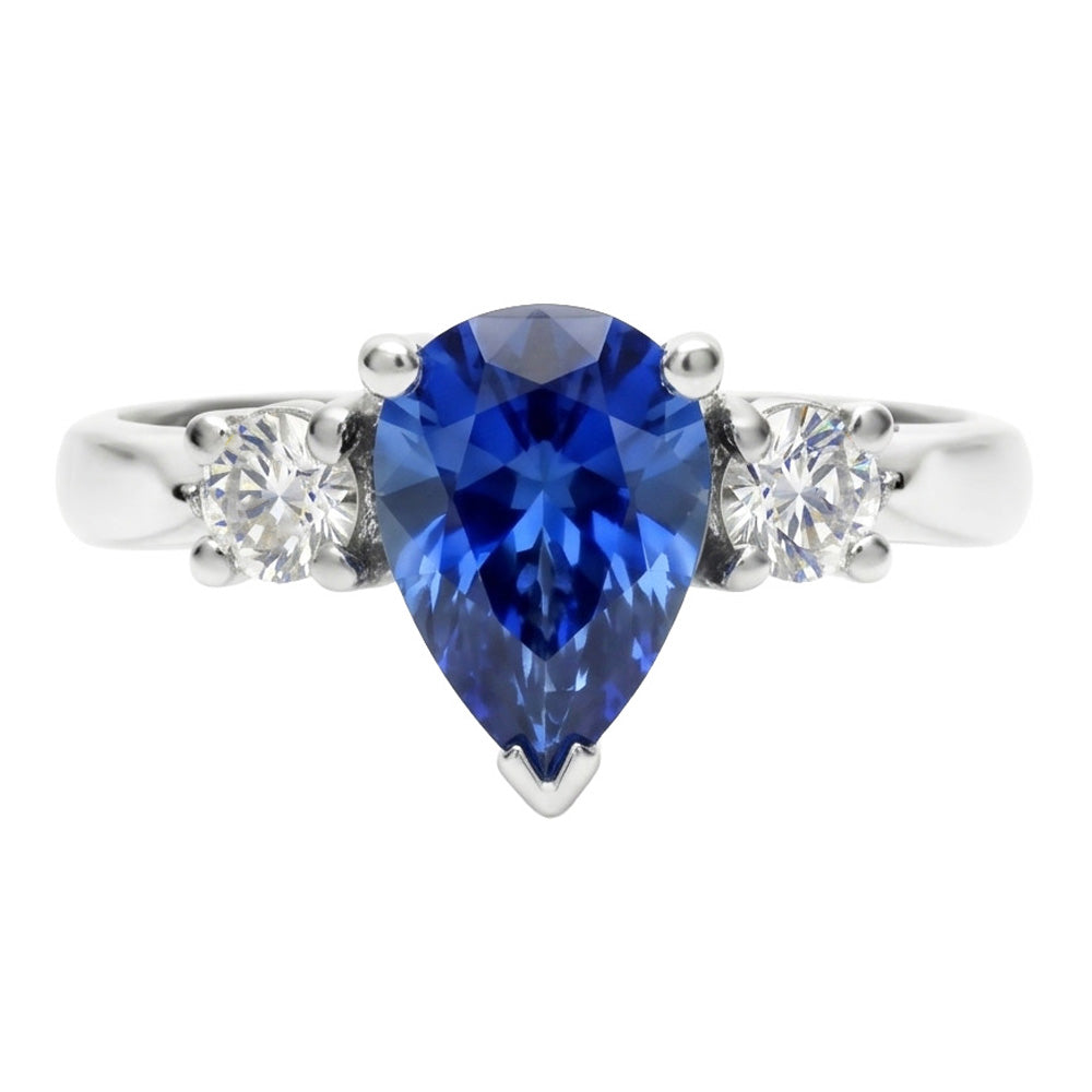 Drei-Stein-Birnen-Blauer Saphir und Aus der Erde Abgebauter Natürlicher Diamant-Verlobungsring 4.20 ct.