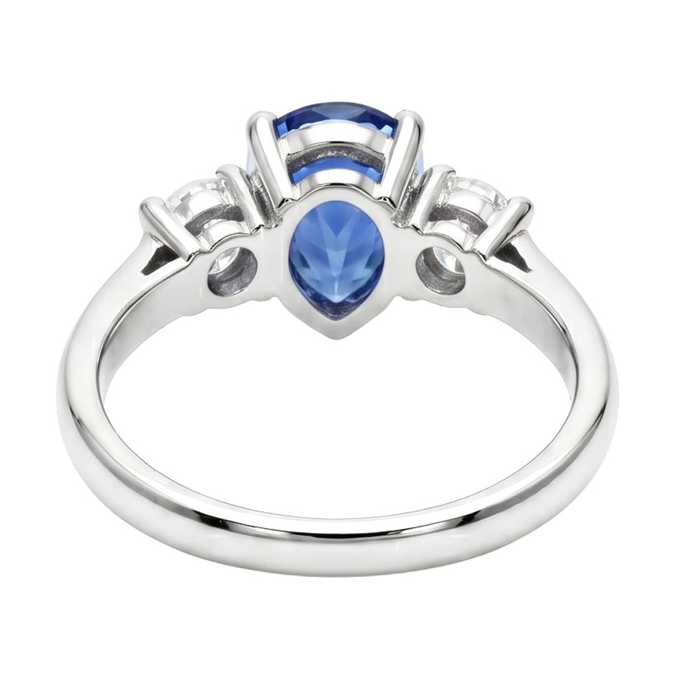 Drei-Stein-Birnen-Blauer Saphir und Aus der Erde Abgebauter Natürlicher Diamant-Verlobungsring 4.20 ct.