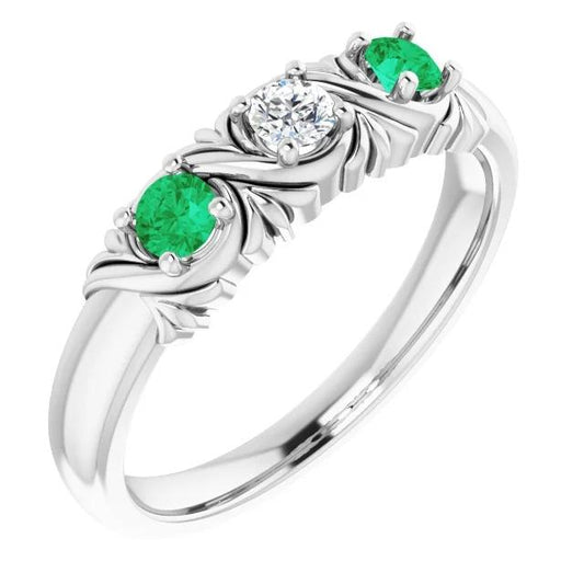 Drei-Stein-Diamant-Ring Antik-Stil 0,60 Karat Smaragd